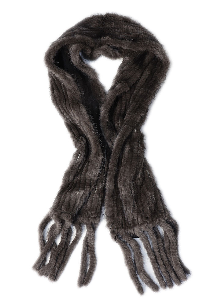 ミンク 編み込み ファー ストール フリンジ付 マフラー 爆買 : エル
