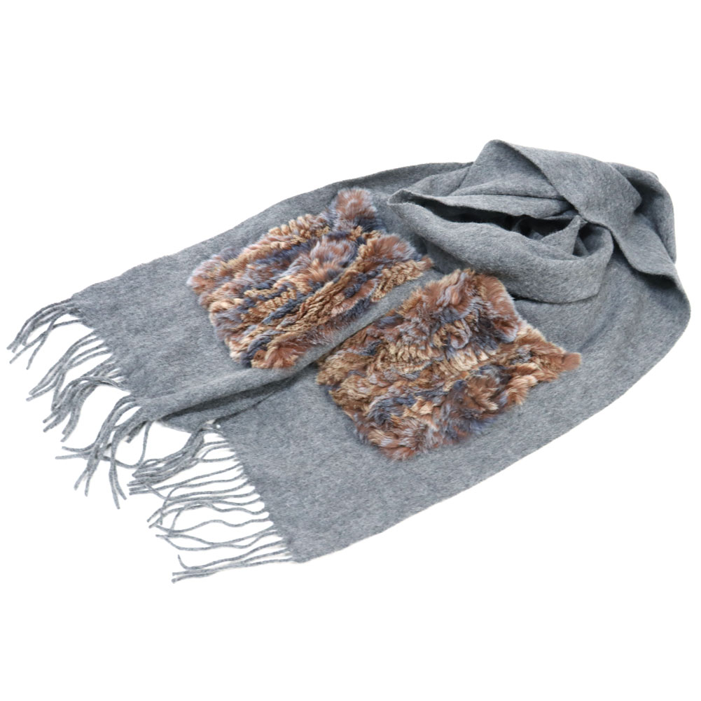 カシミヤ 10％混 ラビット ファー ポケット ストール マフラー