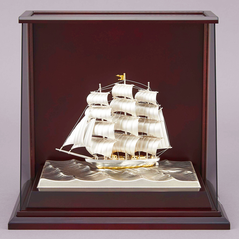 帆前船｜銀製置物/スロープガラスケース 4号 : HIKARI GALLERYヤフー店