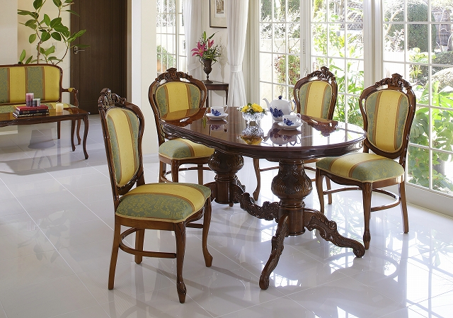 イタリア ダイニングチェア 4脚セット 猫脚 レッドストライプ 完成品