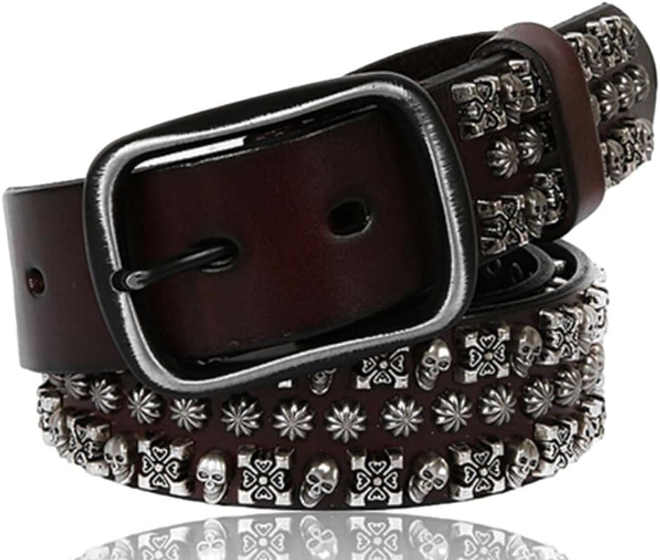 スカルスタッズ ベルト メンズ 本革 ドクロ( 2.ブラウン, 120