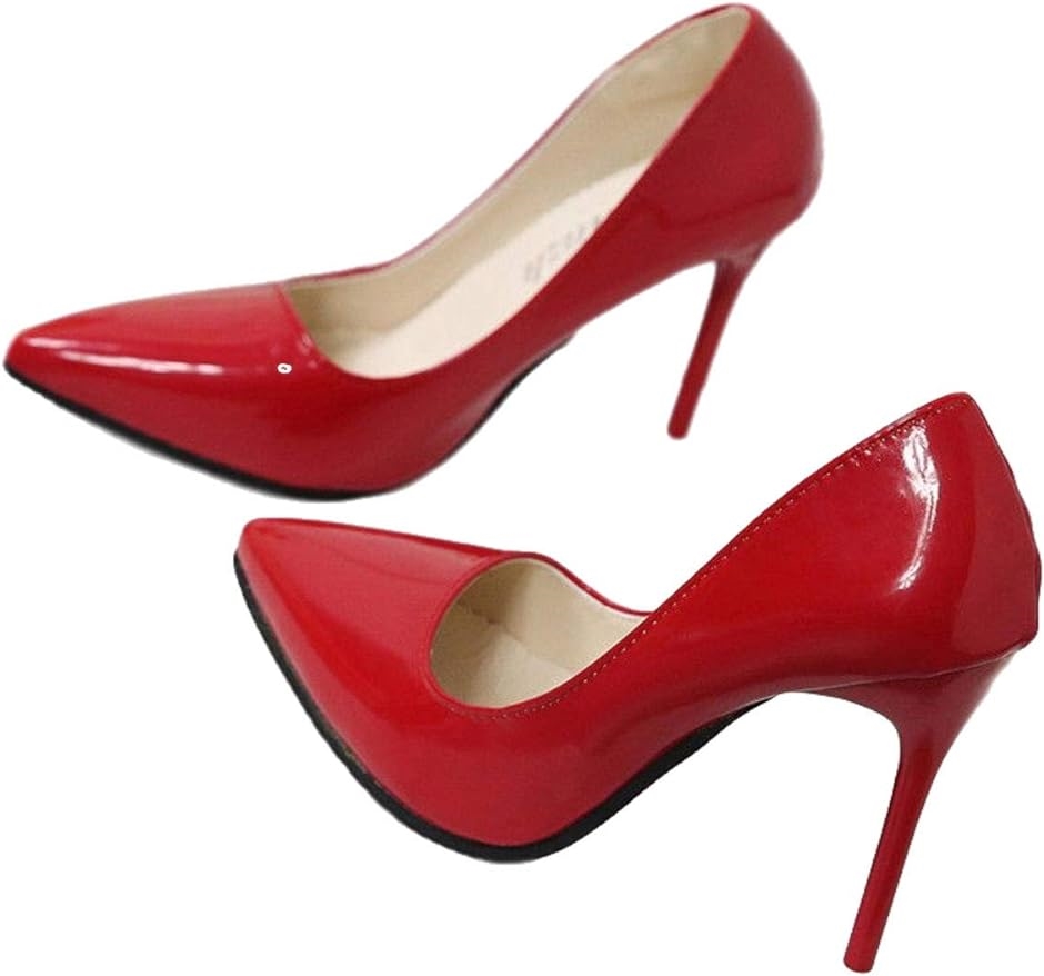 ハイヒール パンプス エナメル ポインテッド ピン 赤 23.5cm( レッド