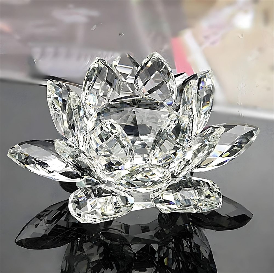 クリスタルガラス 水晶玉 蓮の花 ロータス サンキャッチャー 風水