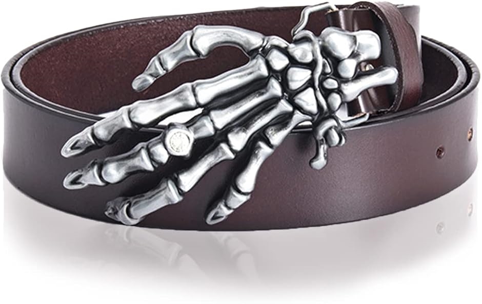 でかスカルハンド バックル レザー ベルト メンズ ドクロ メタル