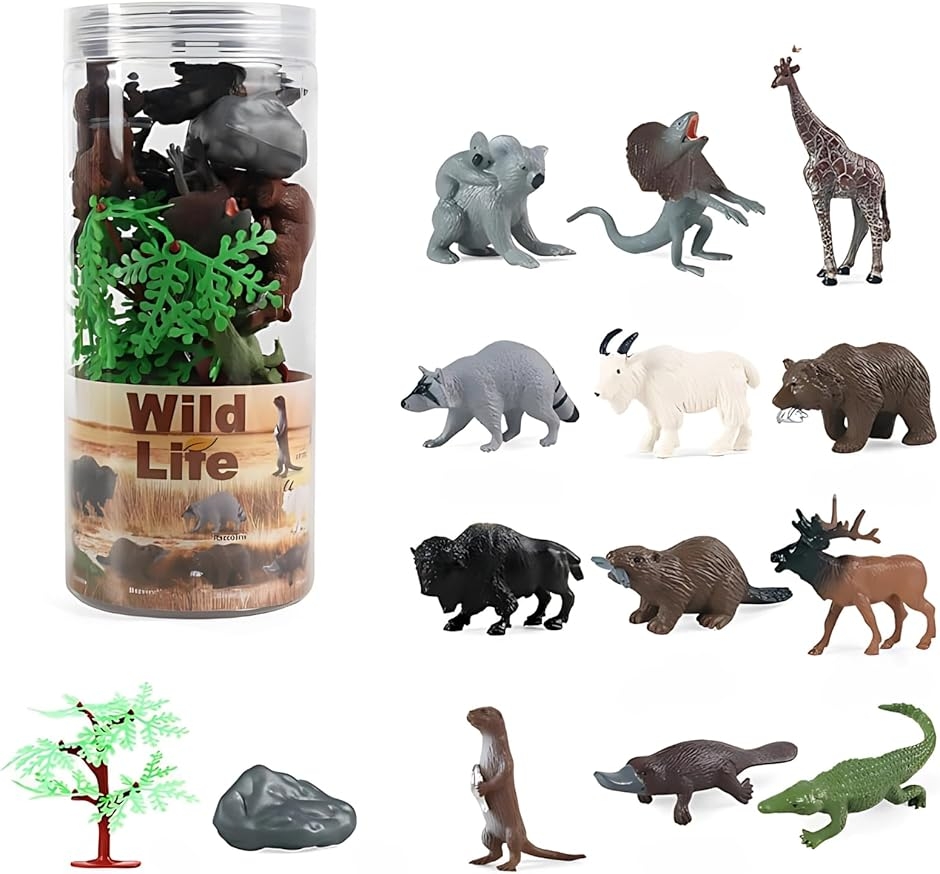 動物 昆虫 フィギュア リアル おもちゃ モデル 12体 木 岩 : スピード