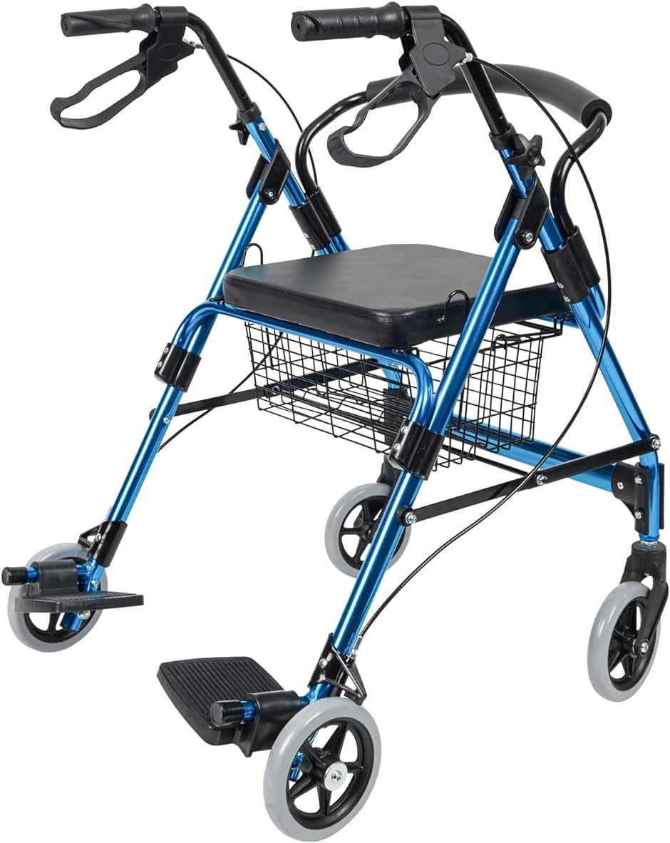 シルバーカー 折り畳み 座れる アルミ製 四輪歩行車 足置き付き 高さ