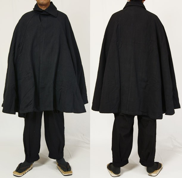 紳士マント 黒色綿生地 着物、作務衣用 和洋兼用 カジュアルメンズ