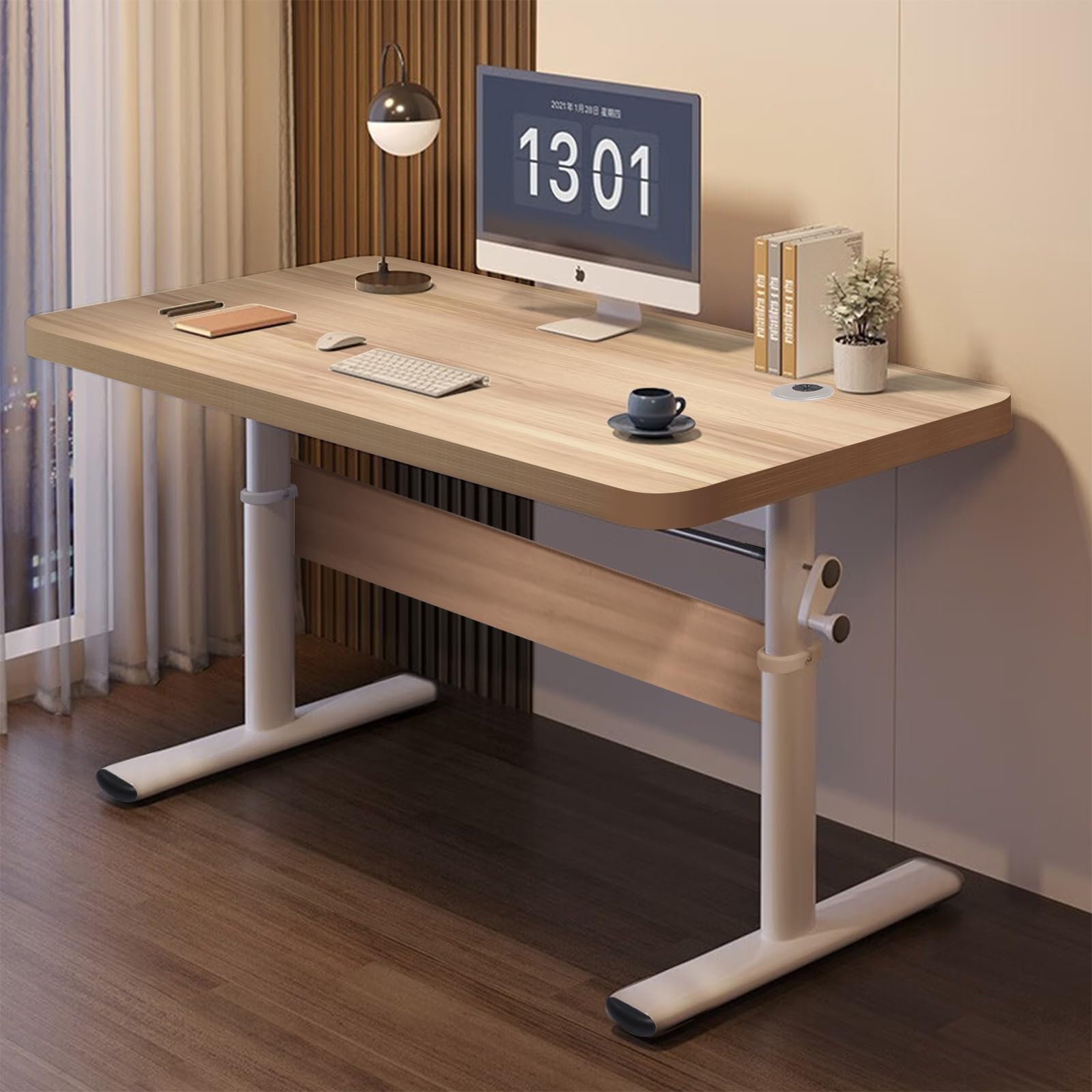 デスク 机 昇降式 高さ調整 65〜90cm PCデスク ホワイト 幅80/100cm