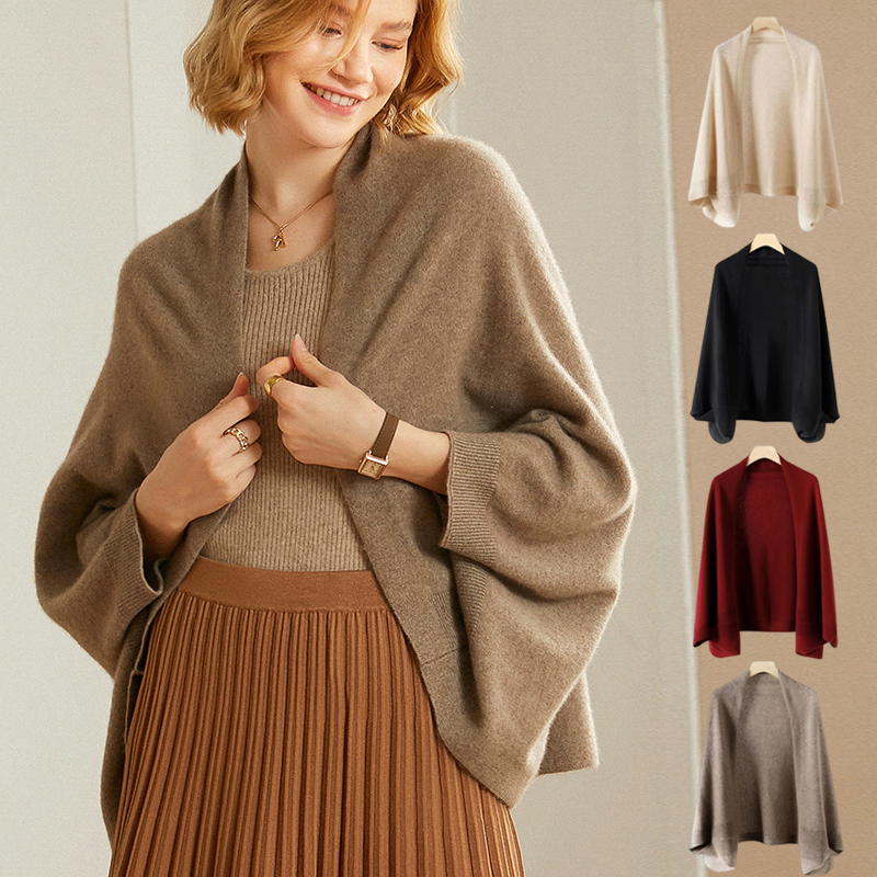 ポンチョ ケープ ウール カーディガン ショート丈 レディース 秋物