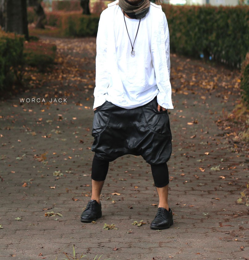 本革 レザーサルエルパンツ サルエル ワイドパンツ WORCA JACK : 本革