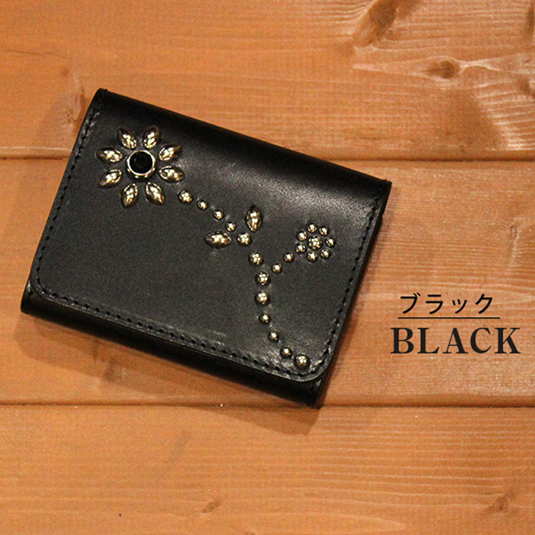 日本製 栃木レザー フラワースタッズ 財布 ウォレット USAスタッズ
