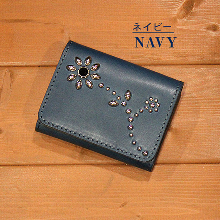 日本製 栃木レザー フラワースタッズ 財布 ウォレット USAスタッズ
