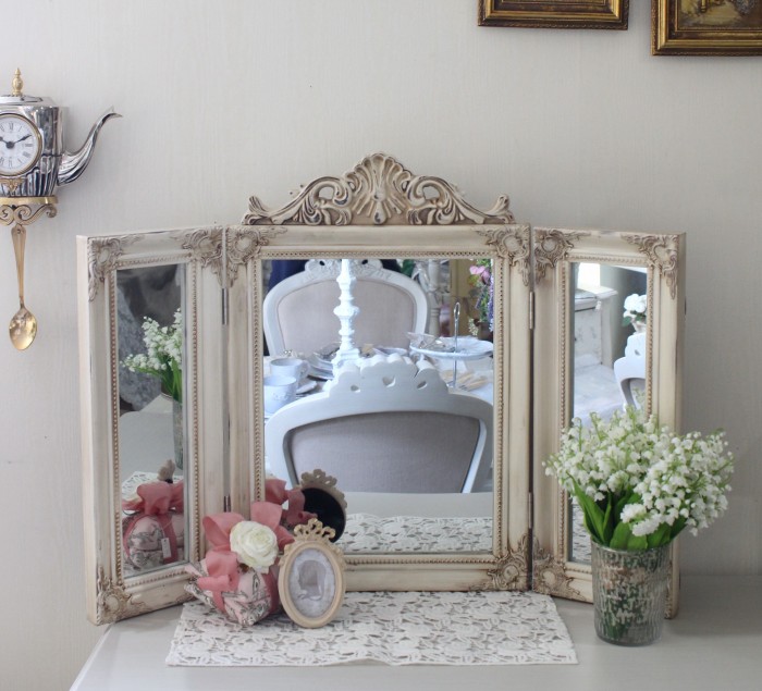 三面鏡 スタンドミラー ミラー ホワイト 置き型 鏡 卓上 ドレッサー