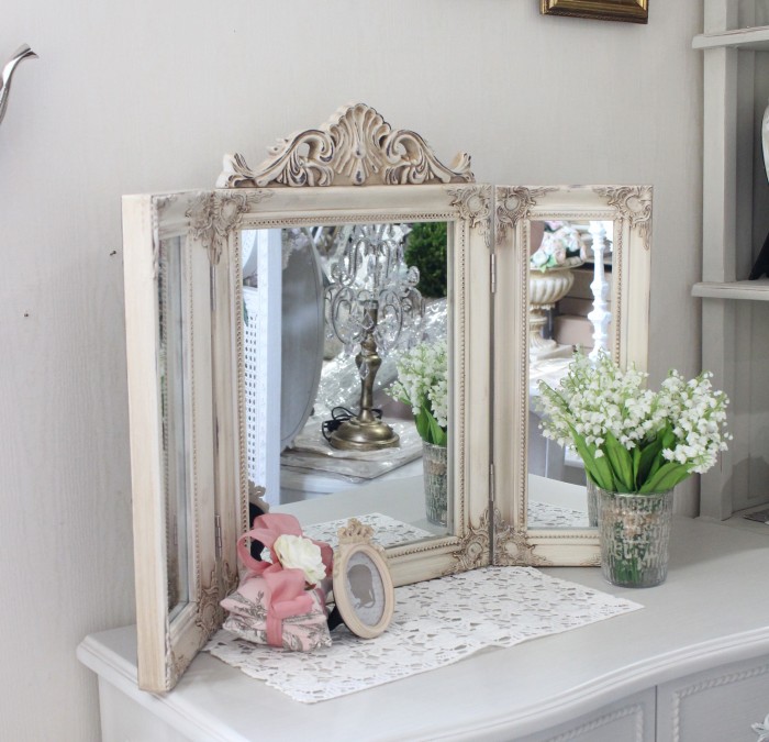 三面鏡 スタンドミラー ミラー ホワイト 置き型 鏡 卓上 ドレッサー