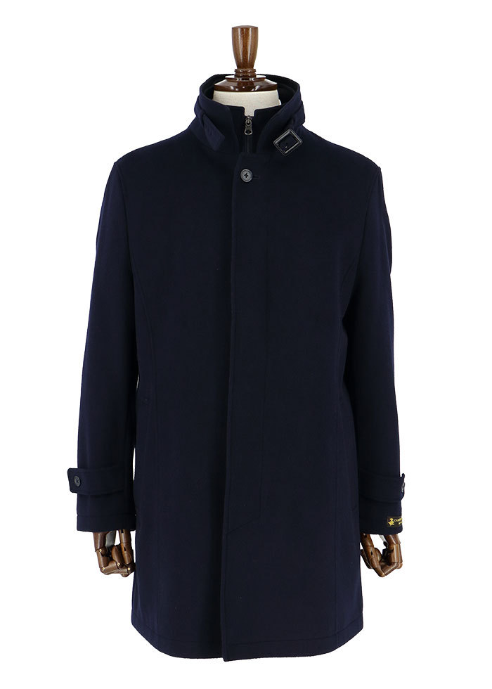 35Y076-11]コート メンズ ダブルスタンドカラー コート カシミヤ混 紺