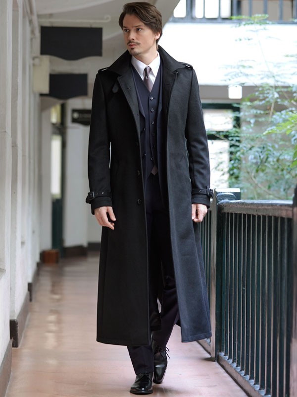 スーツスタイルMARUTOMI ロングコート ウールカシミヤ混 ブラック 黒