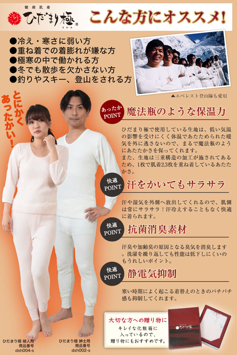 ひだまり 極 婦人 上下セット S〜LL (肌着 長袖 レディース 暖かい 冬