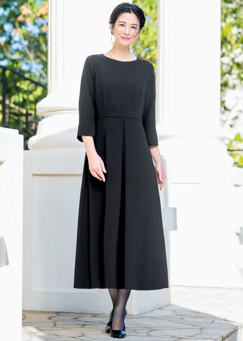 喪服 礼服 レディース ワンピース 洗える ロング丈 膝下 フレア