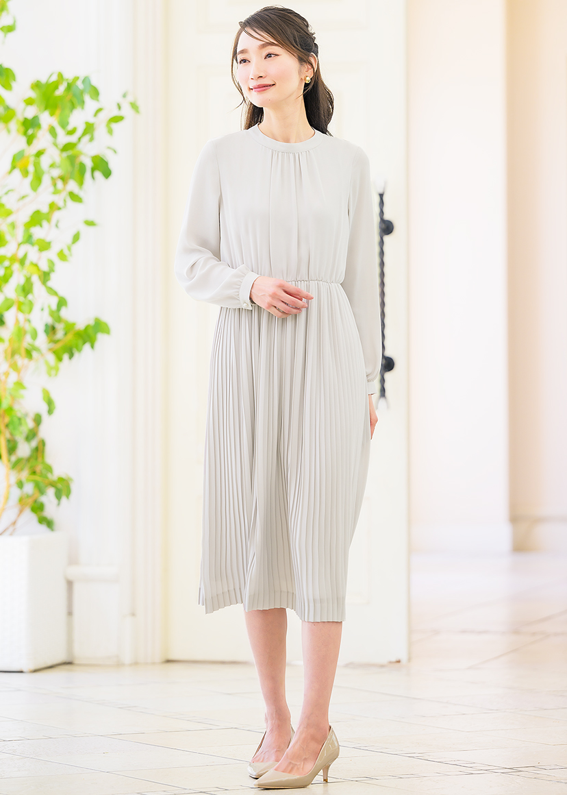 ワンピース レディース プリーツ フレア きれいめ 大人 ロング