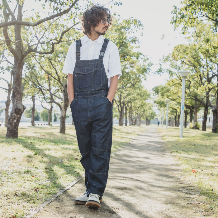 サロペット ツナギ 作業着 デニム調 ヒッコリー かっこいい