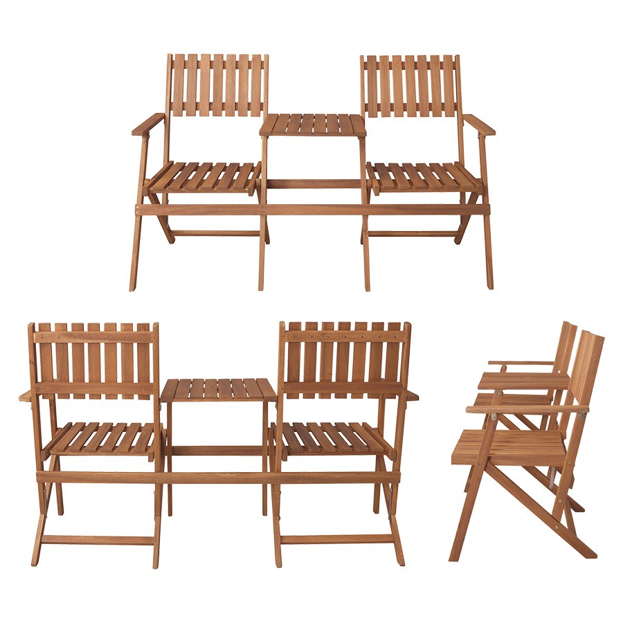 ガーデンチェア 折りたたみ 椅子 2人 二人掛け テーブル 付き 木製