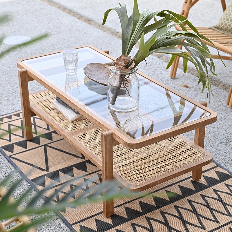 リビングテーブル ガラステーブル センターテーブル おしゃれ ラタン