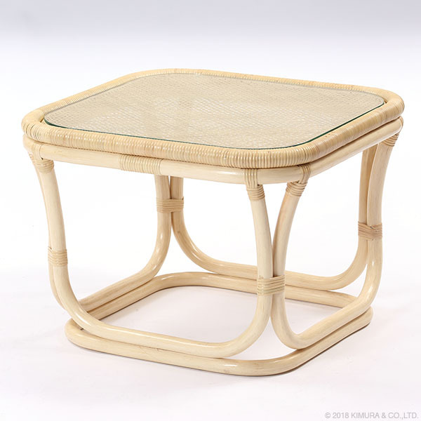 サイドテーブル ラタンテーブル 手編み ガラステーブル 55cm 籐