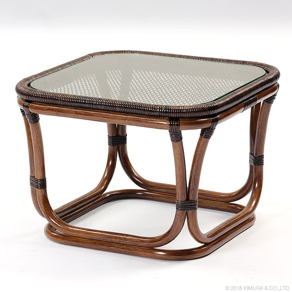 サイドテーブル ラタンテーブル 手編み ガラステーブル 55cm 籐