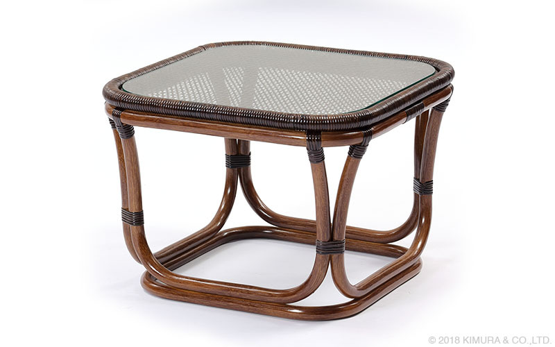 サイドテーブル ラタンテーブル 手編み ガラステーブル 55cm 籐