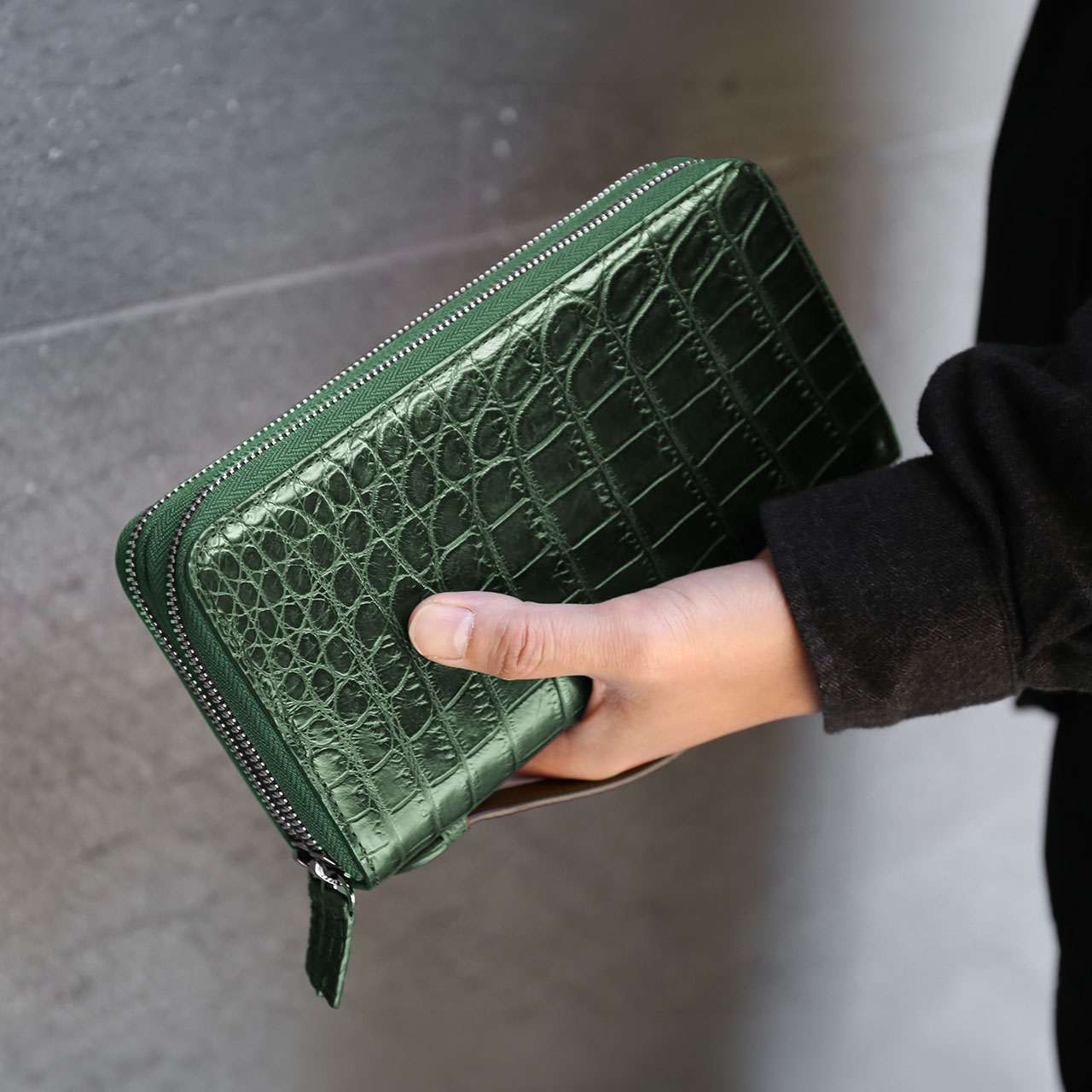 クロコダイル オーガナイザー クラッチバッグ ダブルファスナー マット