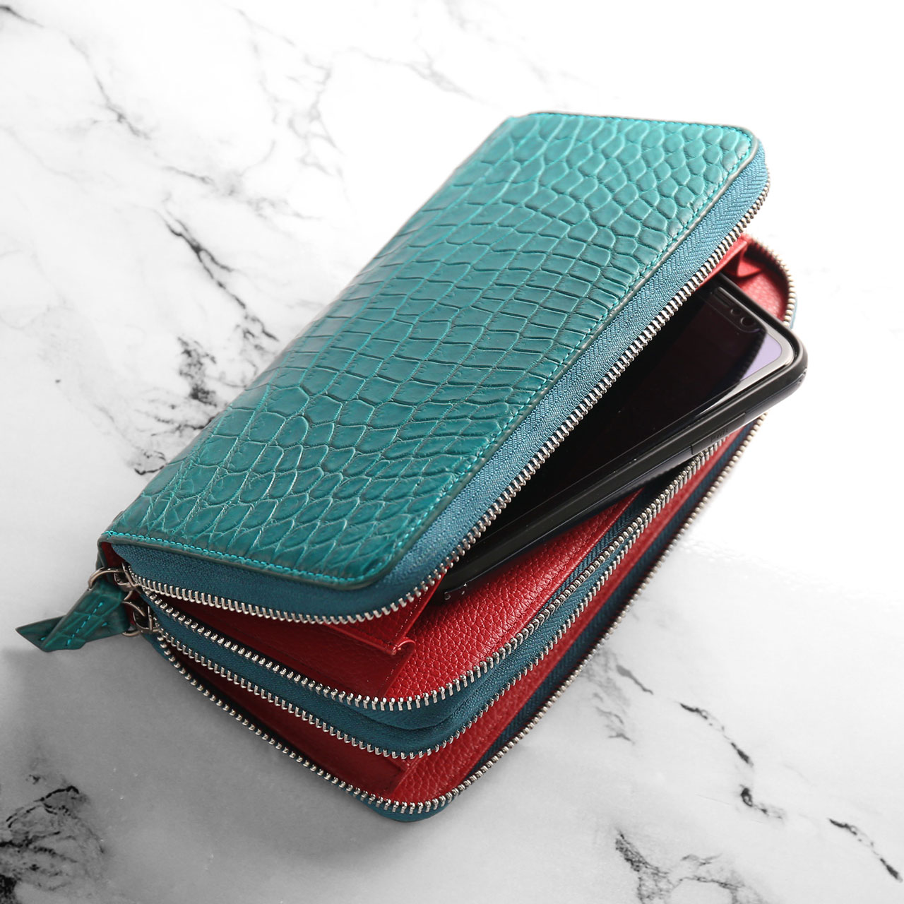 クロコダイル オーガナイザー クラッチバッグ ダブルファスナー マット