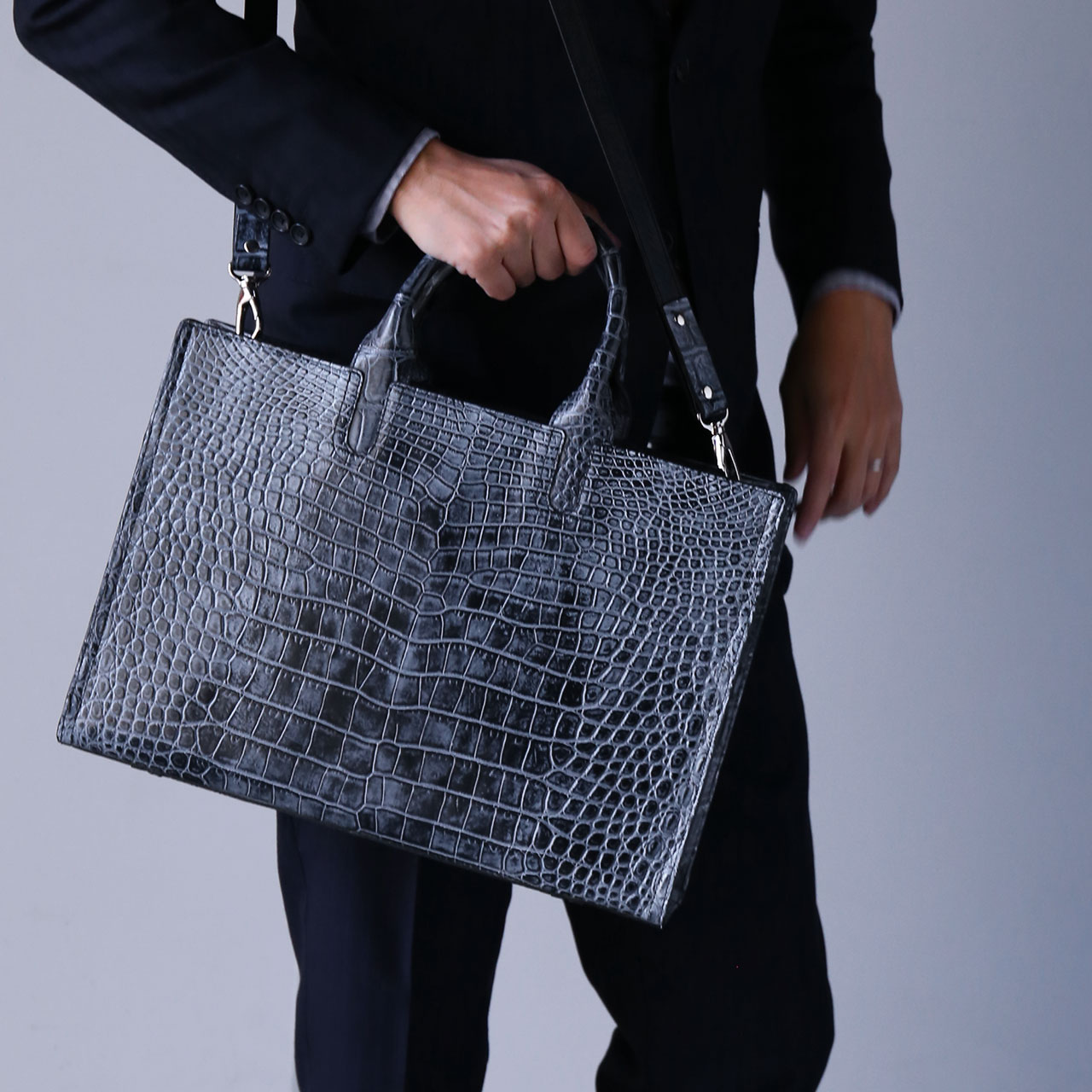 クロコダイル ビジネスバッグ メンズ 日本製 センター取り 2WAY