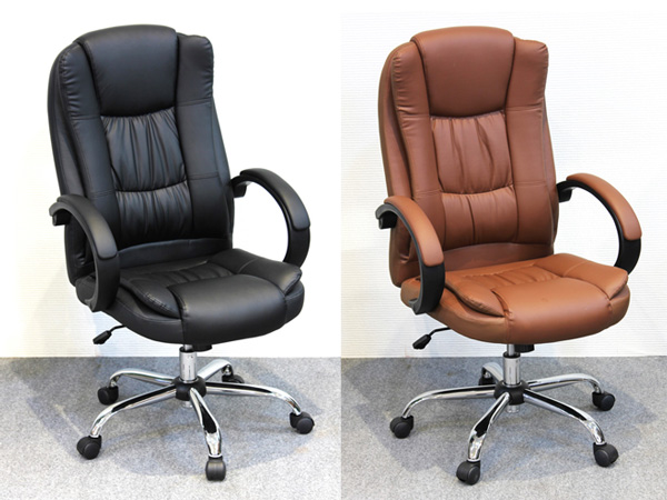 デスクチェア 合成皮革張り肘掛け付きオフィスチェアー ブラウン色