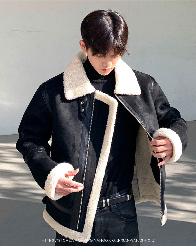 メンズ革ジャン ムートンコート レザージャケット 裏起毛 ムートン