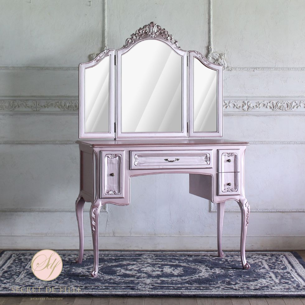 3面鏡 ドレッサー アンティーク レトロ ロココ 姫 猫脚 化粧台