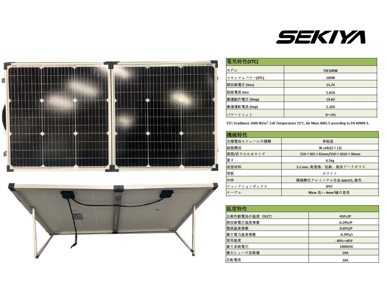 折りたたみソーラーパネル 100W 高効率 低照度発電 高耐久 550×1010 mm