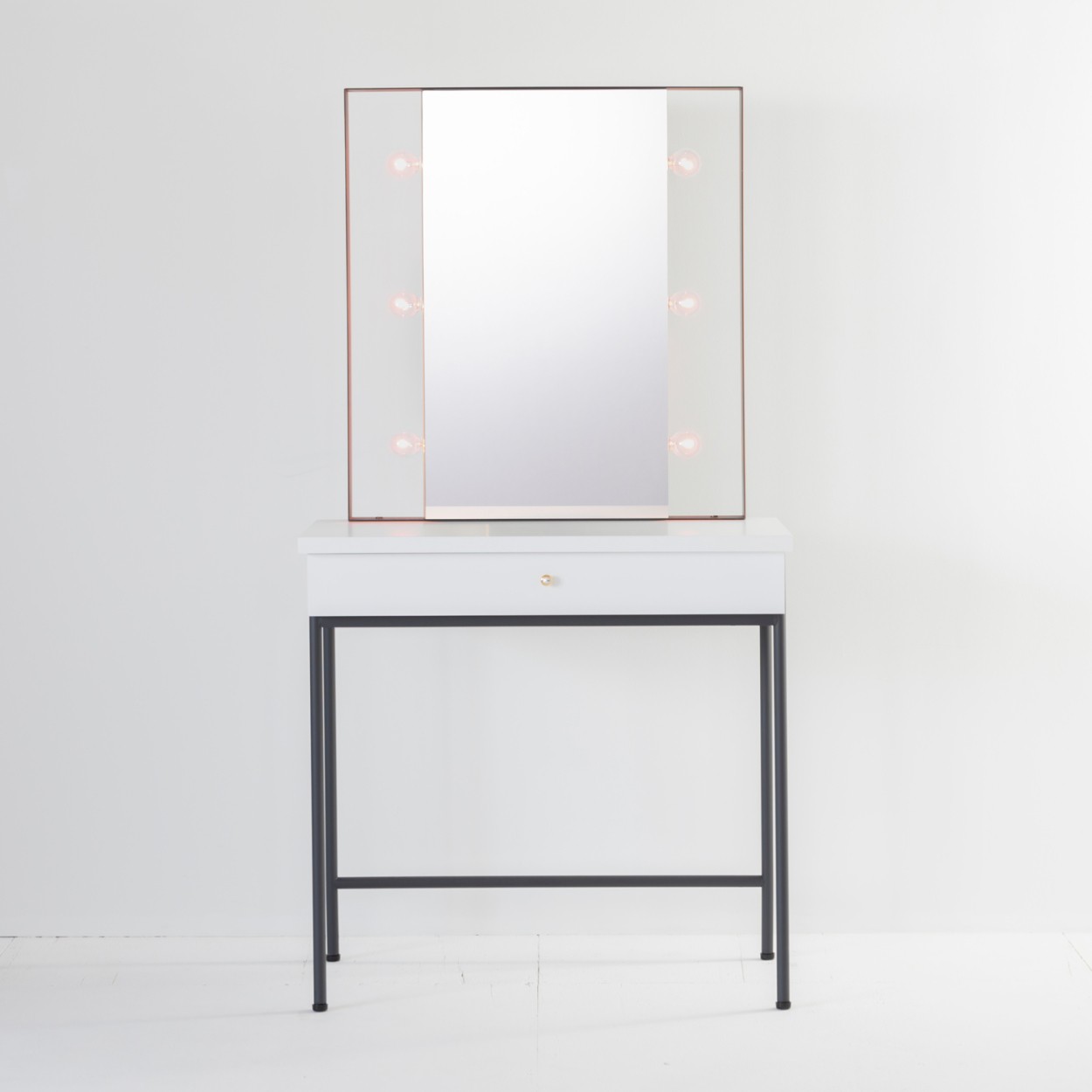 関本家具装芸 一面鏡スタジオ女優ミラードレッサー ホワイトブラック