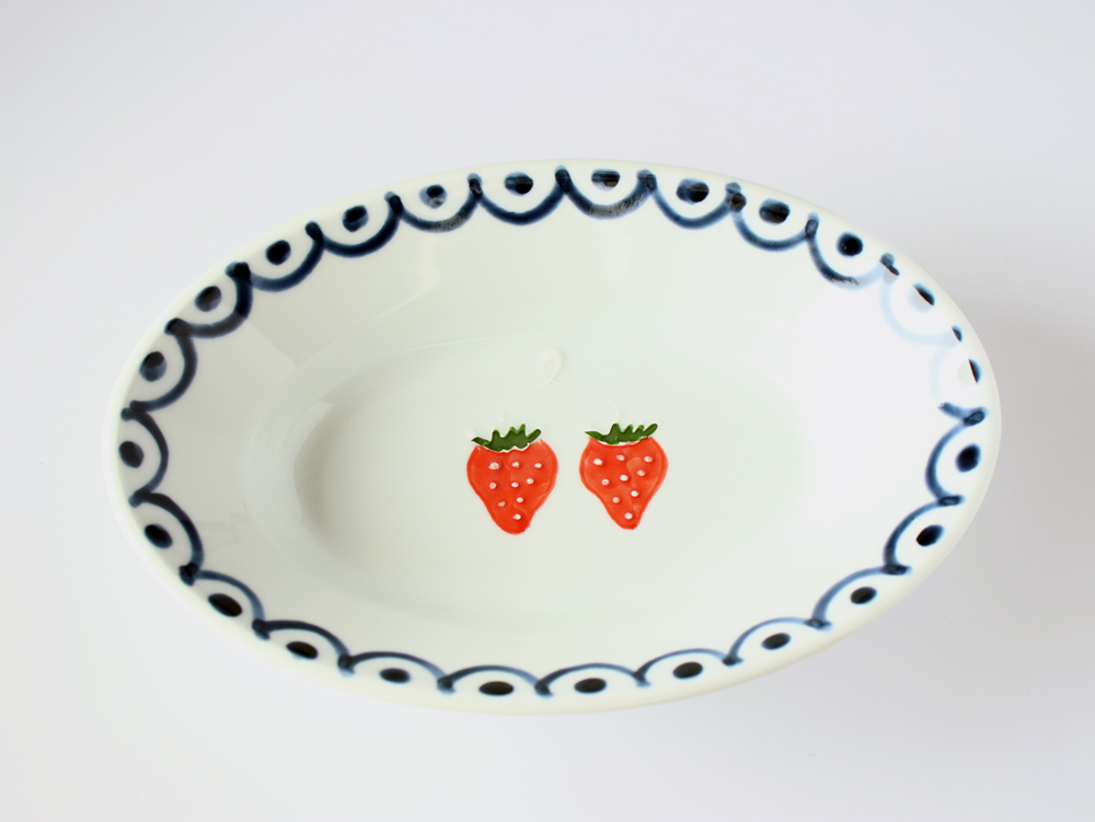 オランダ苺 波彫皿 徳七窯 徳永製陶所 楕円鉢 大 伊万里焼 おしゃれ