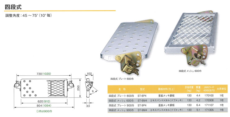 伊藤製作所(ワンツウスリー) 自在ステップ ST-6M4 (メッシュ600幅/四段