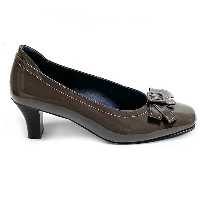 リボン パンプス 5E 本革 レザー 黒 フォーマル エナメル 結婚式