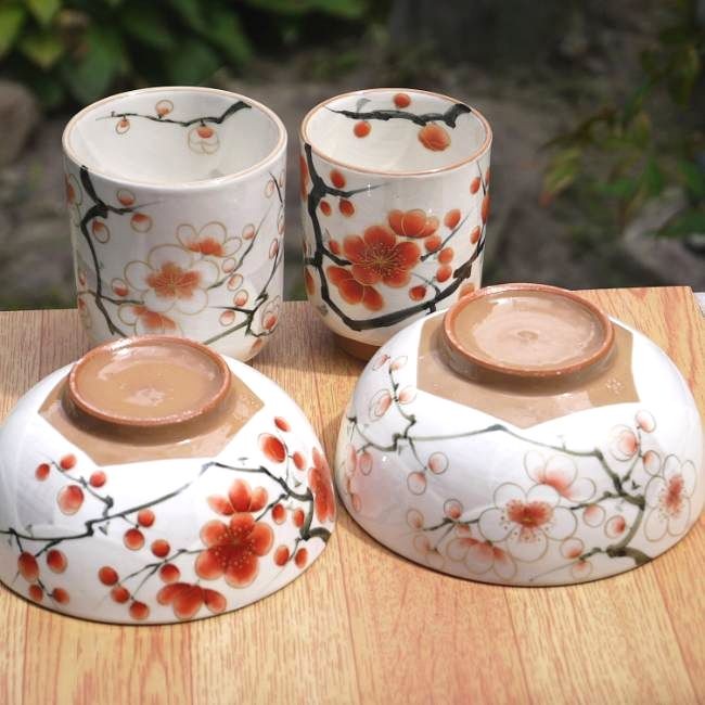京焼 清水焼 紅白梅夫婦湯呑みと夫婦茶碗セット 陶あん : 松韻堂 Yahoo