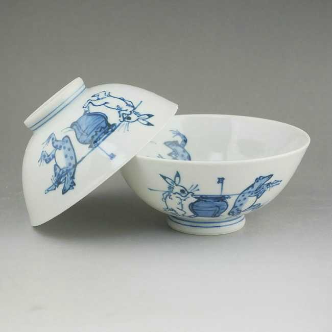 京焼 清水焼 内絵鳥獣戯画夫婦茶碗 （壺）芳山 : 松韻堂 Yahoo!店