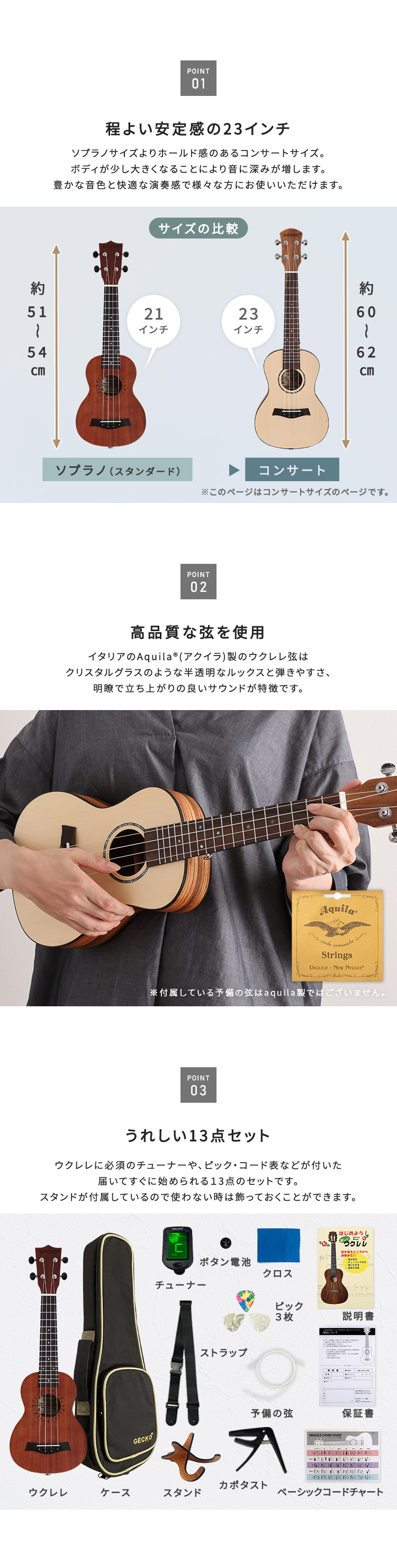 ウクレレ コンサート 初心者 セット 中級者 ケース付き 完成品 ハワイ