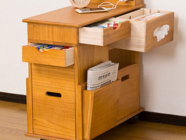 サイドテーブル キャスター付き 引き出し ソファ 収納 木製 マガジン