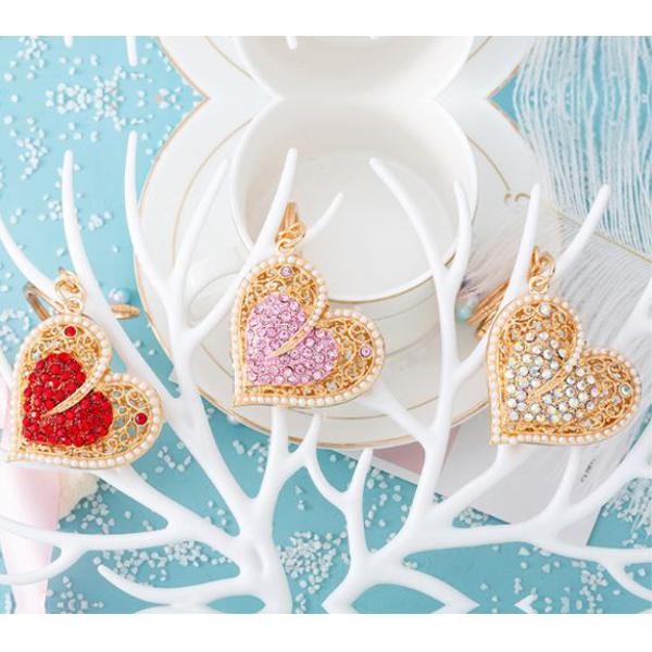 バックチャーム ハート ラインストーン キラキラ デコ キーホルダー