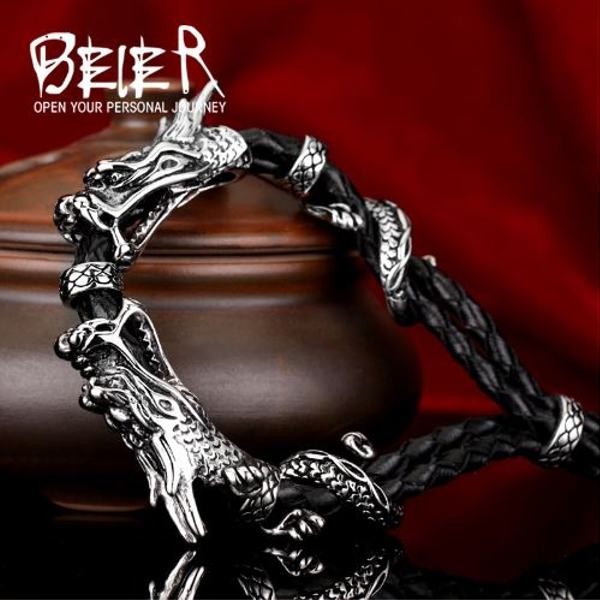 レザー ブレスレット ドラゴン 龍 メンズ ステンレス カッコイイ bs002