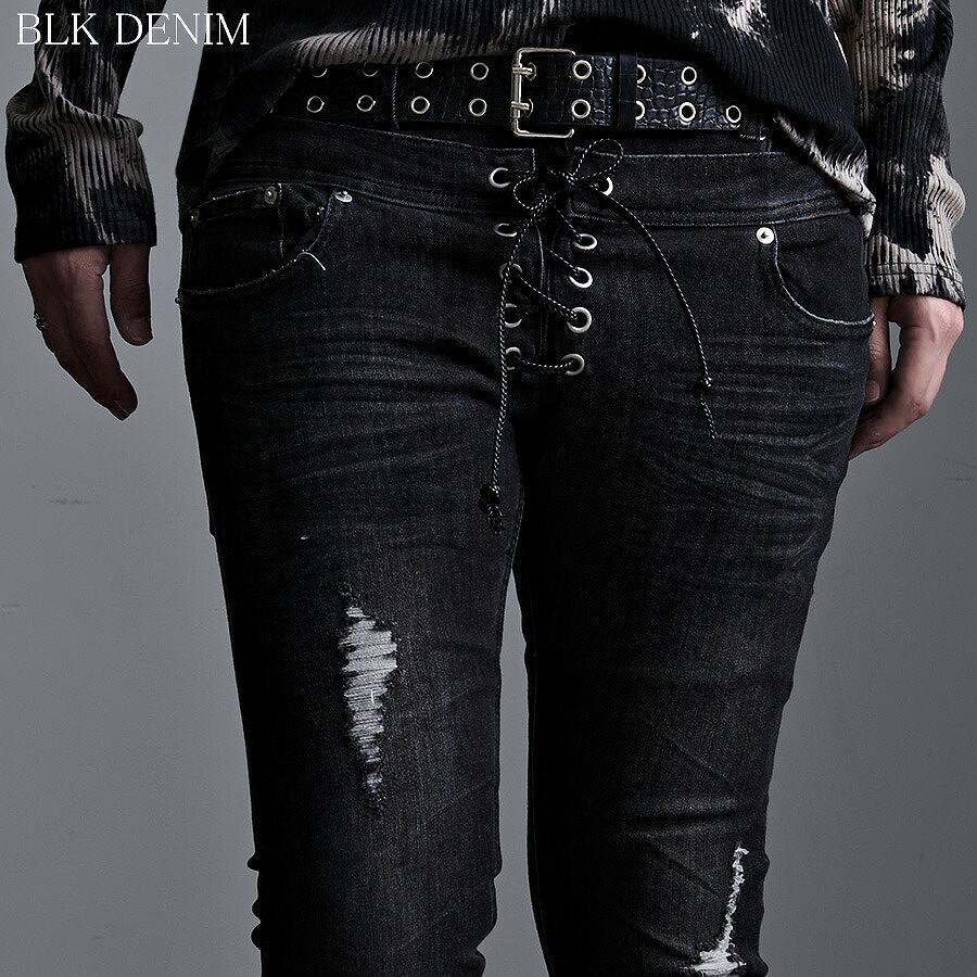 CavariA（キャバリア） スキニーパンツ メンズ ブラックデニム レース