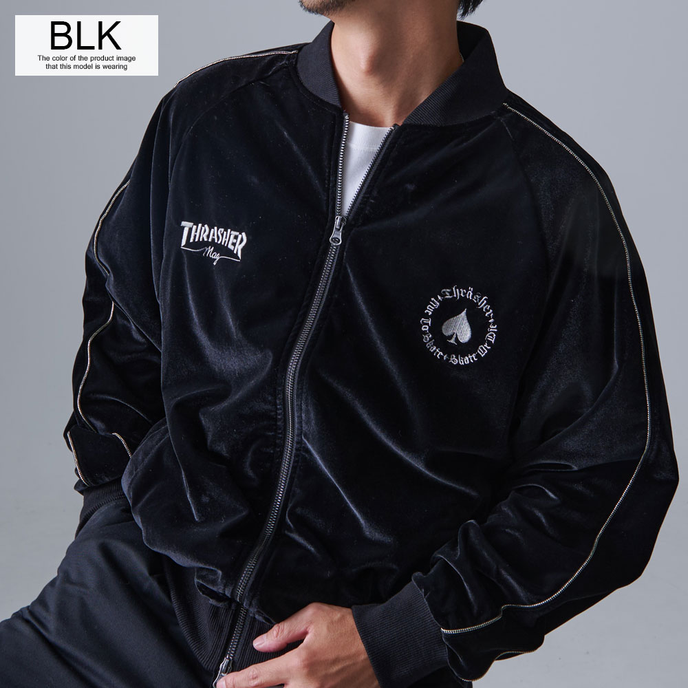 THRASHER（スラッシャー） スカジャン メンズ 別珍 ベロア 刺繍 ロゴ