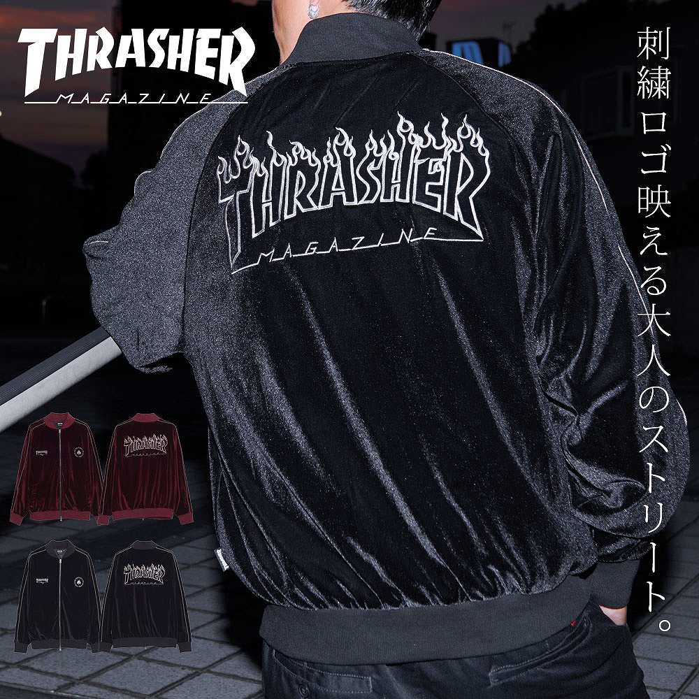 THRASHER（スラッシャー） スカジャン メンズ 別珍 ベロア 刺繍 ロゴ