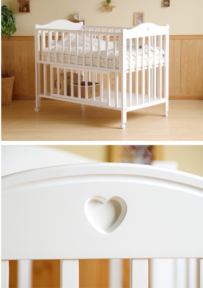 石崎家具 日本製「ベビーベッド NEWプロヴァンス（WH）ホワイト」 ハイ